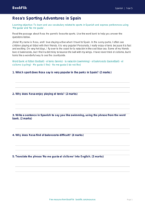 Spanish Sports Vocabulary Worksheet | Class 5 | CBSE | BookFlik