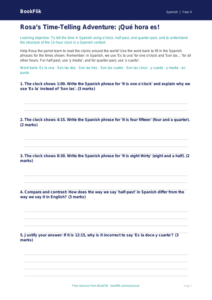 Telling the Time in Spanish: Class 4 Worksheet | BookFlik