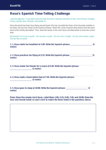 Free Telling The Time Activity Sheet | Class 5 | Spanish | BookFlik