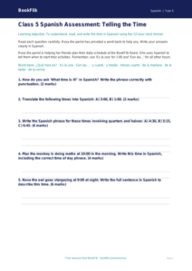 Telling the Time in Spanish: Class 5 Worksheet | BookFlik