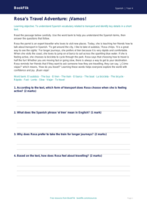 Transport Comprehension Class 4 | Spanish Vocabulary | BookFlik