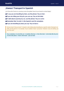 Spanish Transport Vocabulary Poster | Class 5 CBSE | BookFlik