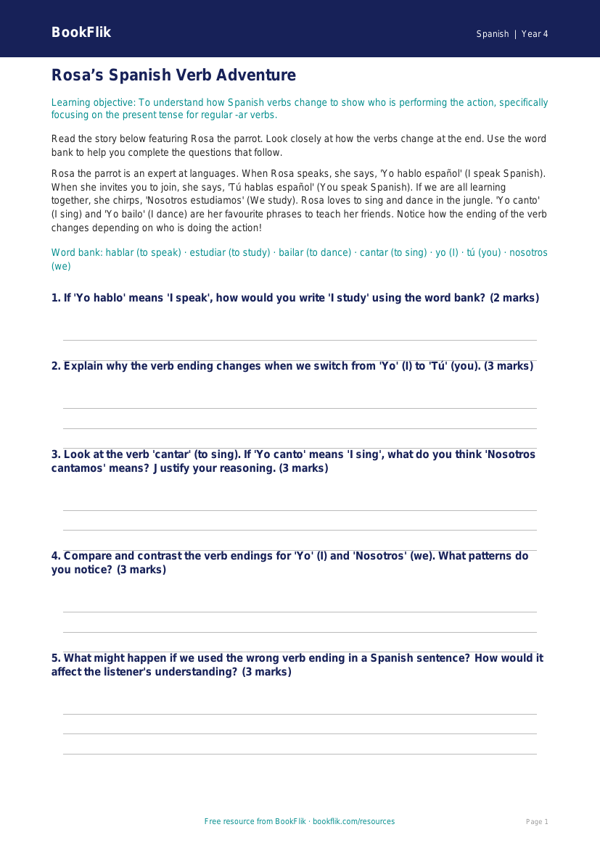 Verbs and Tenses Track Sheet for Class 4 | CBSE Spanish Resources worksheet preview — Spanish Verbs And Tenses