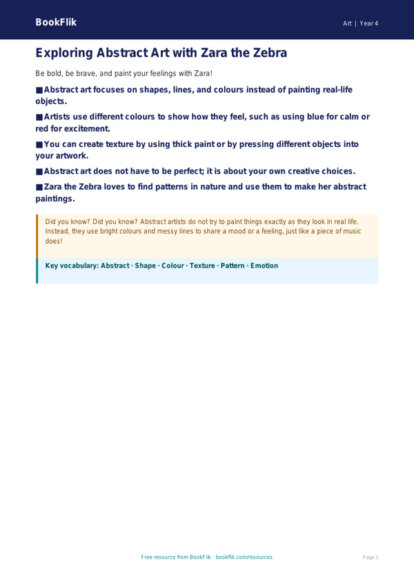 Free Abstract Art Poster | Year 4 Supported | BookFlik worksheet preview — Art Abstract Art