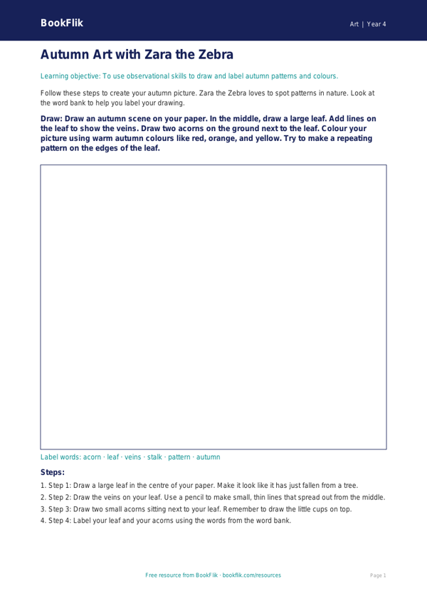 Free Autumn Art Drawing Sheet | Year 4 Supported | BookFlik worksheet preview — Art Autumn Art