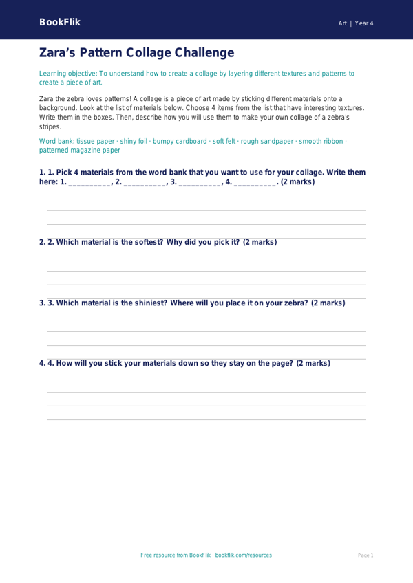 Free Collage Activity Sheet | Year 4 Supported | BookFlik worksheet preview — Art Collage