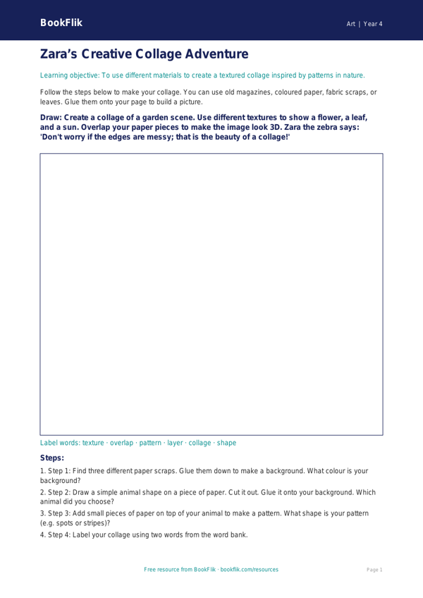 Free Collage Drawing Sheet | Year 4 Supported | BookFlik worksheet preview — Art Collage