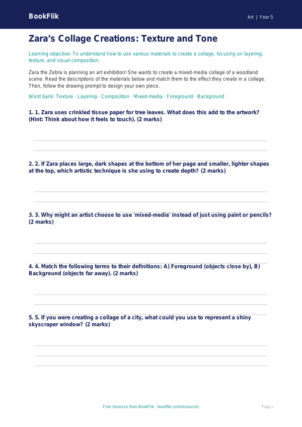 Free Collage Activity Sheet | Year 5 Core | BookFlik worksheet preview — Art Collage