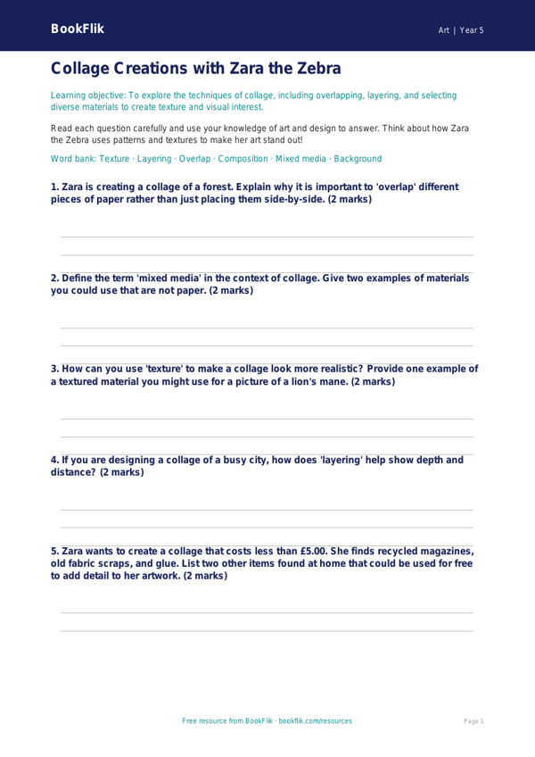 Free Collage Worksheet | Year 5 Core | BookFlik worksheet preview — Art Collage