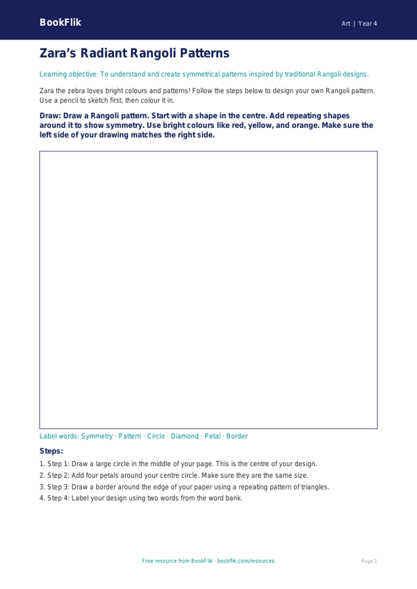 Free Diwali Rangoli Drawing Sheet | Year 4 Supported | BookFlik worksheet preview — Art Diwali Rangoli