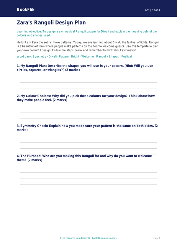 Free Diwali Rangoli Template | Year 4 Supported | BookFlik worksheet preview — Art Diwali Rangoli