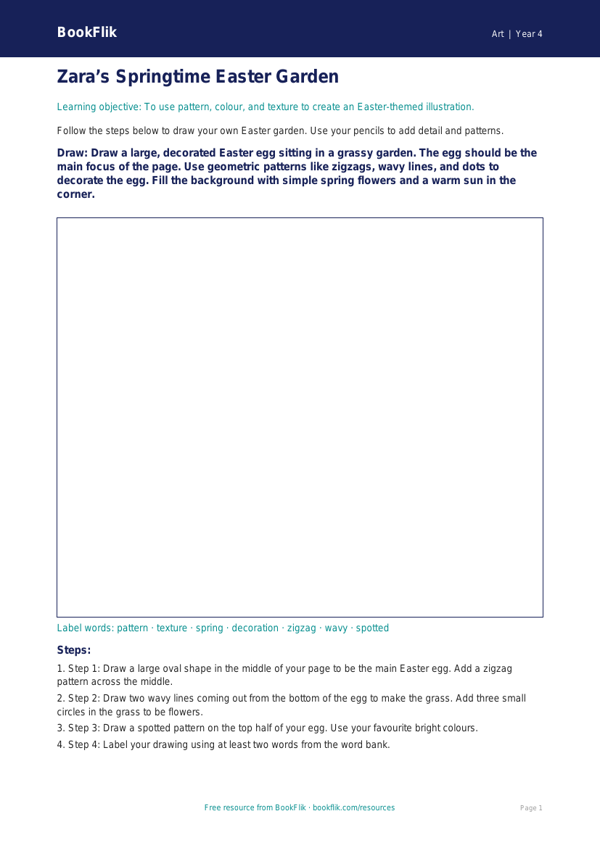 Free Easter Art Drawing Sheet | Year 4 Supported | BookFlik worksheet preview — Art Easter Art