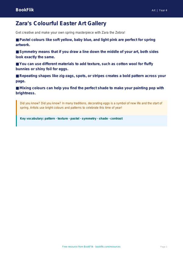 Free Easter Art Poster | Year 4 Supported | BookFlik worksheet preview — Art Easter Art