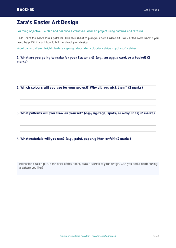 Free Easter Art Template | Year 4 Supported | BookFlik worksheet preview — Art Easter Art