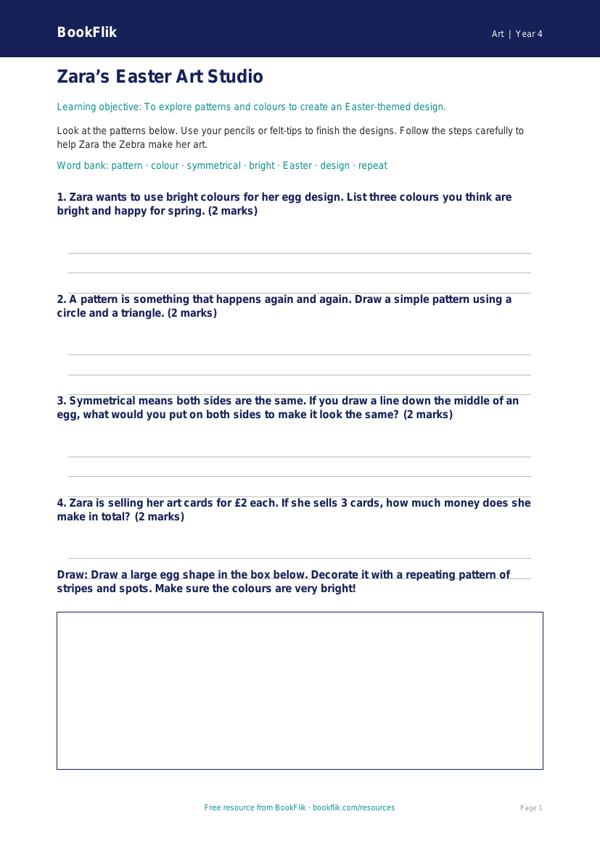 Free Easter Art Worksheet | Year 4 Supported | BookFlik worksheet preview — Art Easter Art