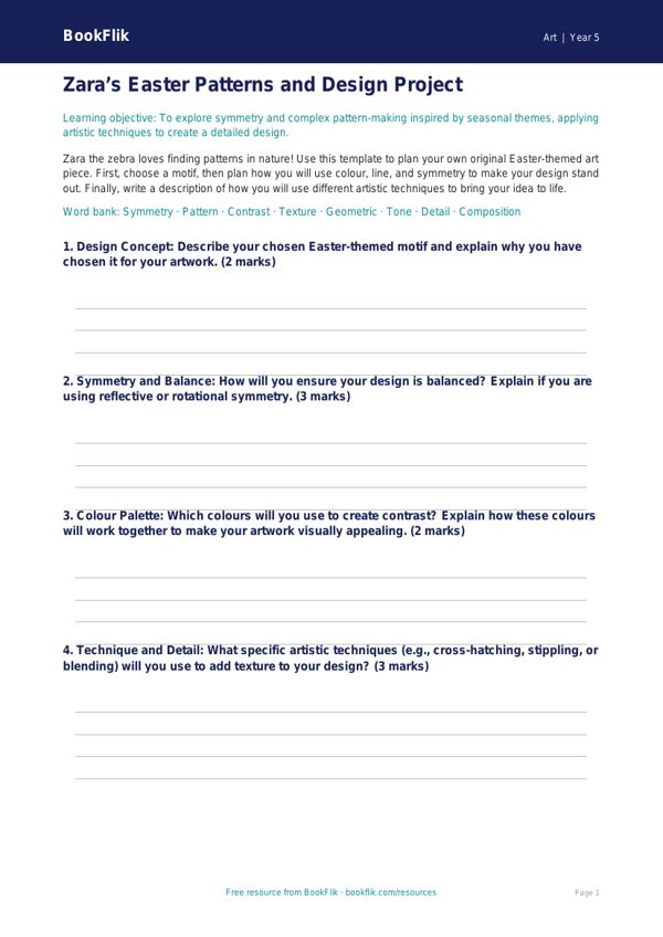 Free Easter Art Template | Year 5 Core | BookFlik worksheet preview — Art Easter Art