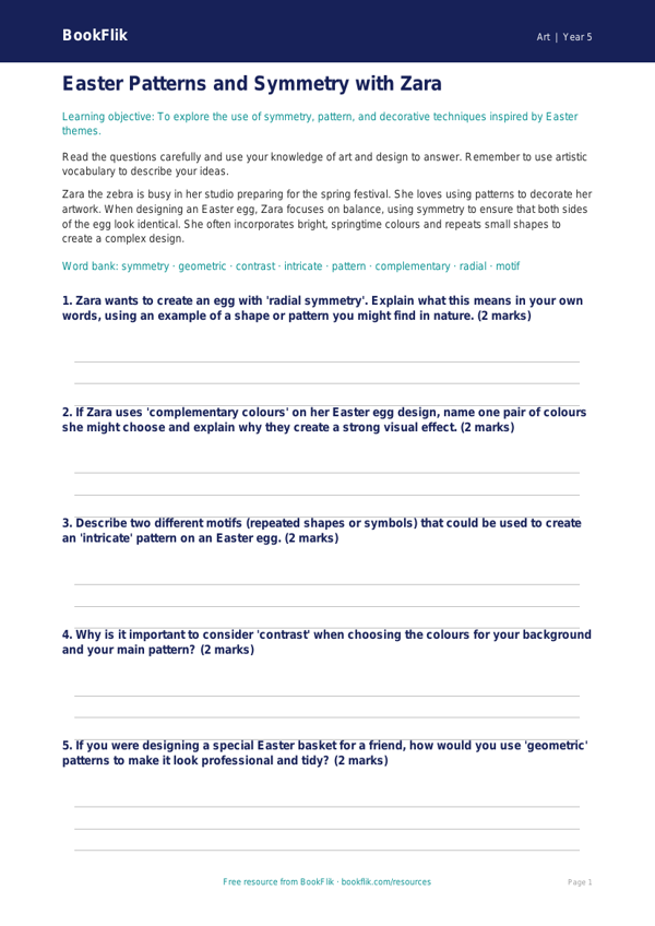 Free Easter Art Worksheet | Year 5 Core | BookFlik worksheet preview — Art Easter Art
