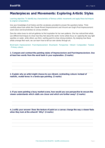 Free Famous Artists Worksheet | Year 4 Greater Depth | BookFlik