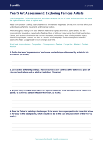 Free Famous Artists Assessment | Year 5 Core | BookFlik