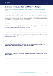 Free Famous Artists Worksheet | Year 5 Core | BookFlik