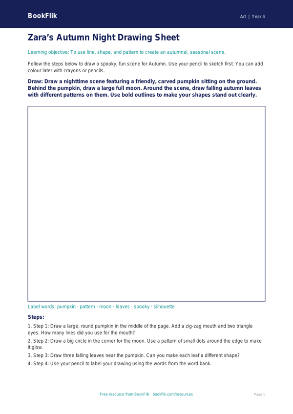 Free Halloween Art Drawing Sheet | Year 4 Supported | BookFlik worksheet preview — Art Halloween Art