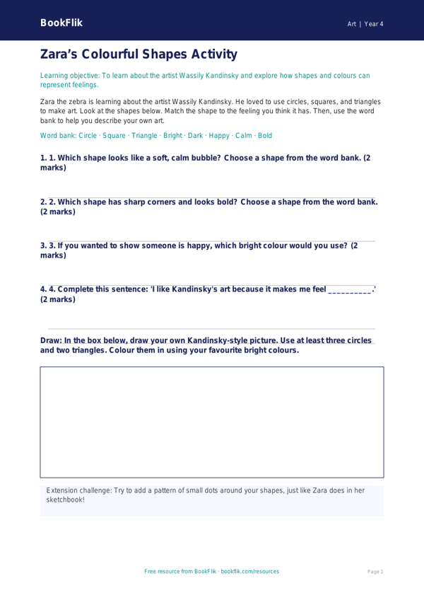 Free Kandinsky Activity Sheet | Year 4 Supported | BookFlik worksheet preview — Art Kandinsky
