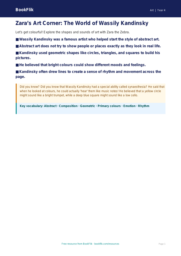 Free Kandinsky Poster | Year 4 Supported | BookFlik worksheet preview — Art Kandinsky