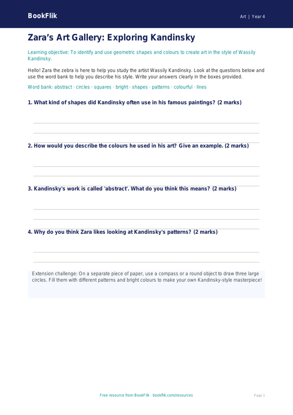 Free Kandinsky Template | Year 4 Supported | BookFlik worksheet preview — Art Kandinsky