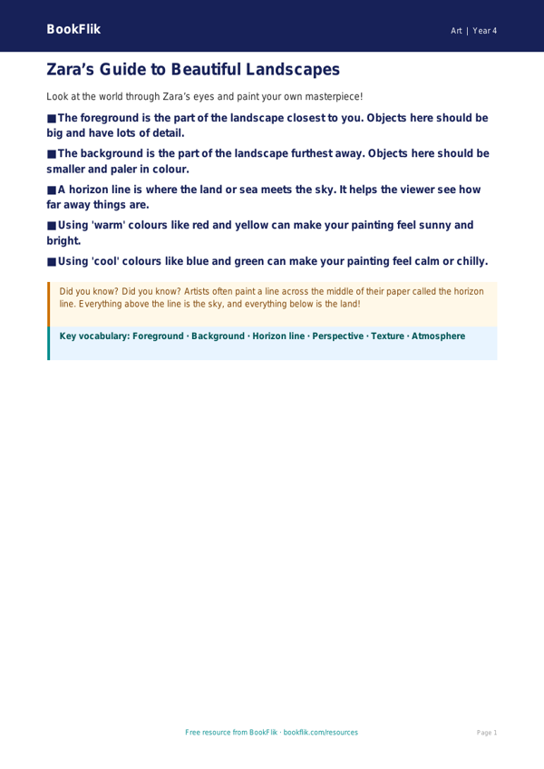 Free Landscapes Poster | Year 4 Supported | BookFlik worksheet preview — Art Landscapes