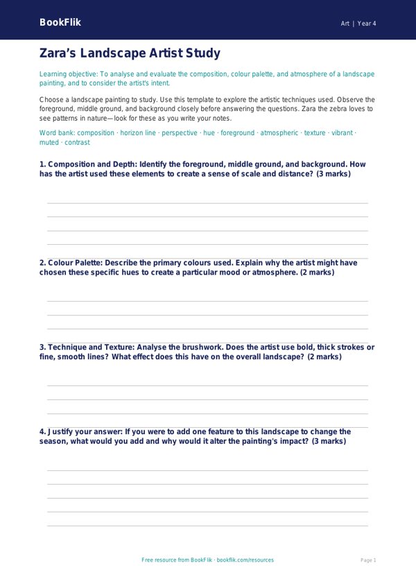 Free Landscapes Template | Year 4 Greater Depth | BookFlik worksheet preview — Art Landscapes