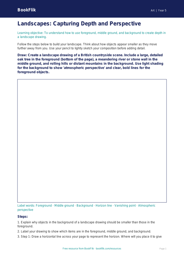 Free Landscapes Drawing Sheet | Year 5 Core | BookFlik worksheet preview — Art Landscapes