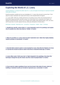Free Lowry Worksheet | Year 5 Core | BookFlik