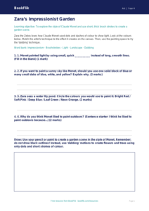 Free Monet Activity Sheet | Year 4 Supported | BookFlik