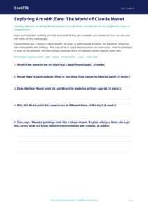 Free Claude Monet Assessment | Year 4 Art Worksheet | BookFlik