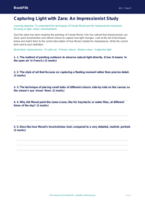 Free Monet Activity Sheet | Year 5 Core | BookFlik