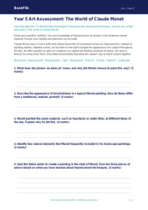 Free Monet Assessment | Year 5 Core | BookFlik