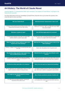 Free Monet Flashcards | Year 5 Core | BookFlik