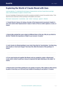 Free Monet Worksheet | Year 5 Art History | BookFlik