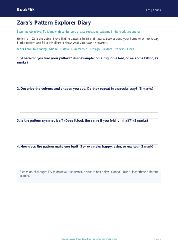 Free Pattern Template | Year 4 Supported | BookFlik worksheet preview — Art Pattern