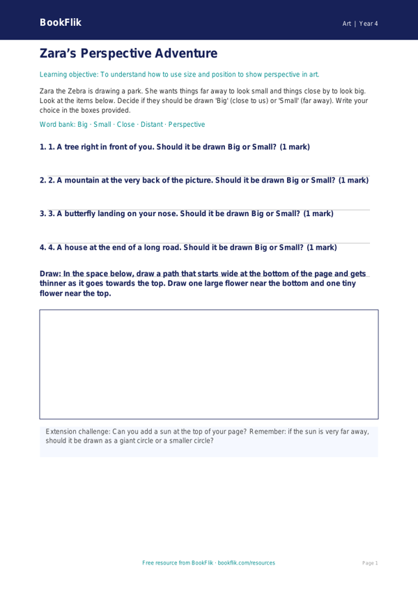 Free Perspective Activity Sheet | Year 4 Supported | BookFlik worksheet preview — Art Perspective