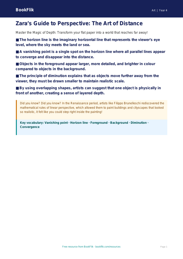 Free Perspective Poster | Year 4 Greater Depth | BookFlik worksheet preview — Art Perspective