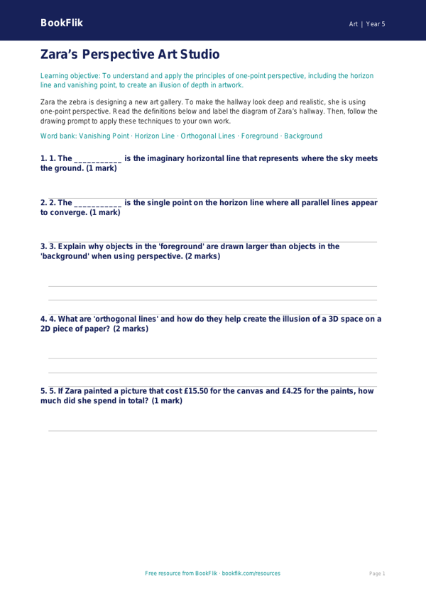 Free Perspective Activity Sheet | Year 5 Core | BookFlik worksheet preview — Art Perspective