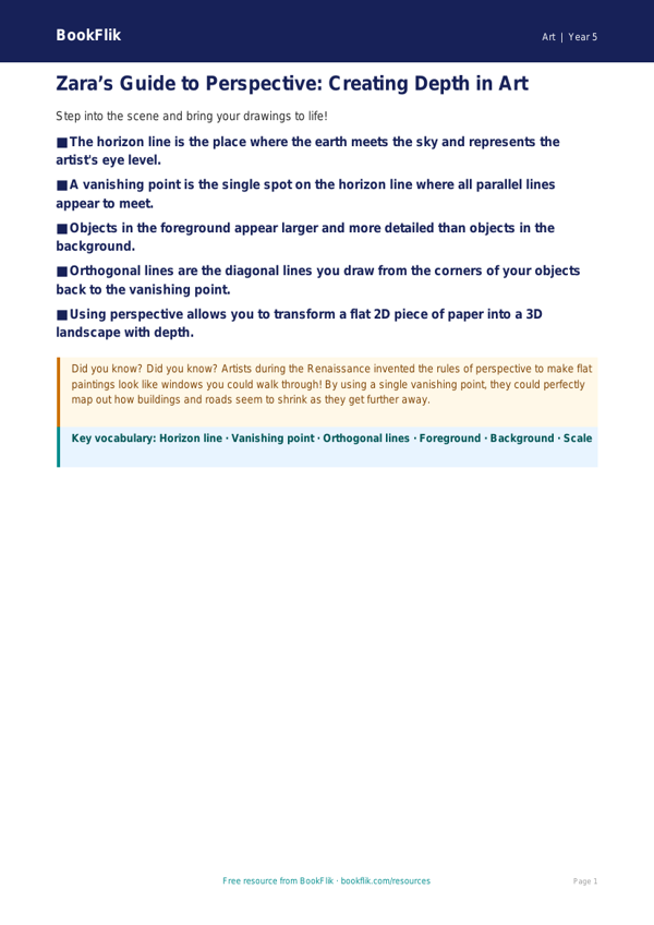 Free Perspective Poster | Year 5 Core | BookFlik worksheet preview — Art Perspective