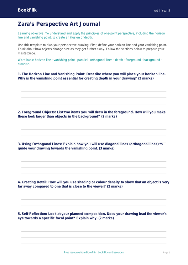 Free Perspective Template | Year 5 Core | BookFlik worksheet preview — Art Perspective