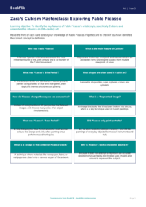 Free Picasso Flashcards | Year 5 Core | BookFlik