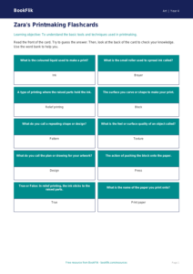 Free Printmaking Flashcards | Year 4 Supported | BookFlik