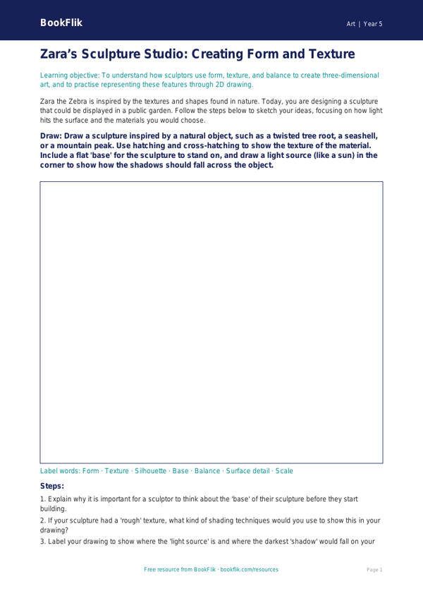 Free Sculpture Drawing Sheet | Year 5 Core | BookFlik worksheet preview — Art Sculpture