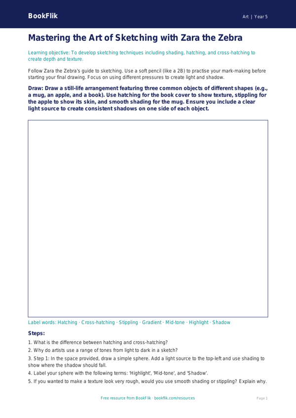 Free Sketching Drawing Sheet | Year 5 Core | BookFlik worksheet preview — Art Sketching