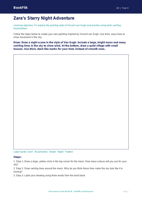 Free Van Gogh Drawing Sheet | Year 4 Supported | BookFlik worksheet preview — Art Van Gogh