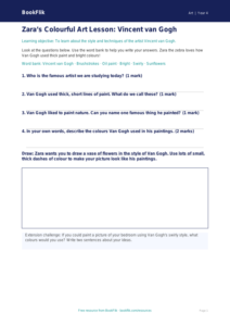 Free Van Gogh Worksheet | Year 4 Supported | BookFlik
